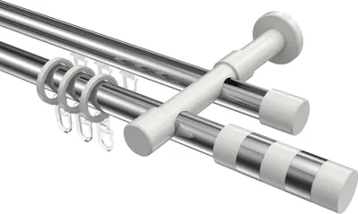 Produktbild von Interdeco Rundrohr-Innenlaufstange / Gardinenstange (Kombination) Chrom / Weiß, Typ Prestige Mavell (Zylinder Bicolor), 20 mm Ø 2-läufig, 540 cm