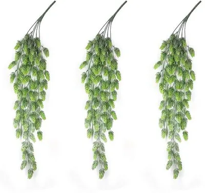 Image de Lot de 3 vrilles de houblon artificielles, houblon artificiel vert, décoration suspendue, pour l'intérieur et l'extérieur, décoration végétale
