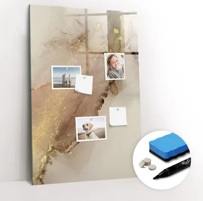Produktbild von Magnetische Wandtafel - Schwarzer Marker + Schwamm + Magnete - 60 x 90 cm - Glitzermarmor