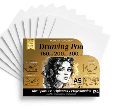 Immagine prodotto di SIDI - Blocco da disegno A5 professionale, disponibile in grammature di 160 g/m², 200 g/m² e 300 g/m², carta per schizzi