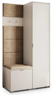 Produktbild von Masseno Garderobe-Set LORI 95/181/51 cm Modern Garderobenschrank Kaschmir, Veloursstoff MONOLITH 09 (Beige)