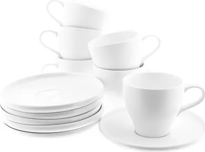 Zdjęcie produktu dla 12 szt. Zestaw filiżanek Demitasse w kolorze białym z falistym wzorem ze spodkiem i uchwytem