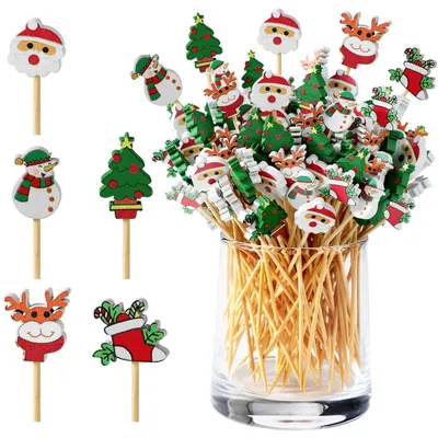 Immagine prodotto di Spiedini natalizi, 200 pezzi, 12 cm, spiedini di bambù per finger food, 5 design
