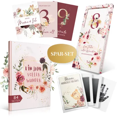 Produktbild von EULENTALER® 3in1 Babyalbum Set "Mein erstes Jahr" | mit 48 Meilensteinkarten & Baby Abdruckset I Komplettset, Geschenkidee zur Geburt
