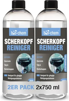 Produktbild von bio-chem Scherkopfreiniger Nachfüllflüssigkeit für Reinigungs-Kartuschen von Rasierer/Rasierapparat/Elektrorasierer/Bart-Trimmer von Braun und aller anderen Marken - 2x 750 ml