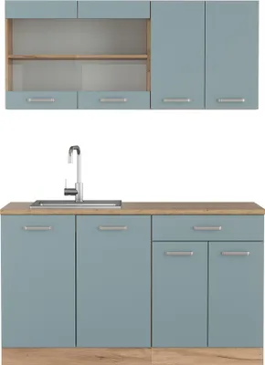 Produktbild von Vicco Singleküche R-Line, 140 cm ohne Arbeitsplatte, Blau-Grau/Goldkraft Eiche