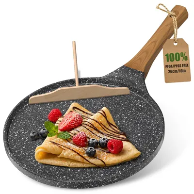 Produktbild von YASHE 26 cm Antihaft Crepe Pfanne, Induktion inkl Teigverteiler aus Holz