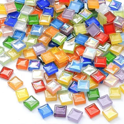 Obrázek produktu pro Mosaikové kamínky, 1 kg, rozměr 1x1 cm, sklo, směs barev, s irizačním efektem, vhodné pro kreativní projekty