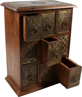 Produktbild von Schubfachschränkchen, Apothekerschränkchen, Schmuck Schränkchen - Modell 5, Braun, Holz, 34*28*16 cm, Dosen, Boxen & Schatullen