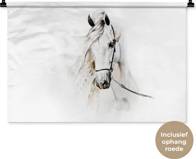 Produktbild von MuchoWow® Wandteppich Wandbehang Pferd - Aquarell - Tiere - Weiß 90x60 cm Tapisserie Dekoration Wandtuch - Wandskulpturen - Bildteppich