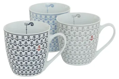 Produktbild von Jumbobecher Ebbe & Flut' Anker blau grau rot & weiß 400 ml 3er Set