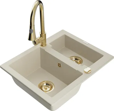 Produktbild von Mexen Carlos 1,5-Becken-Granitspüle mit Mischbatterie Elia, Beige - 6518-69-670101-50