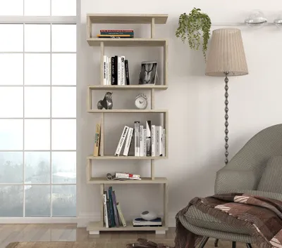Image de Skye Decor, bibliothèque haut de gamme, travertin, 60 x 165 x 19,5 cm | Panneau de particules 100 % mélaminé, épaisseur 18 mm | Fixation murale possible, nombreuses étagères, design moderne.