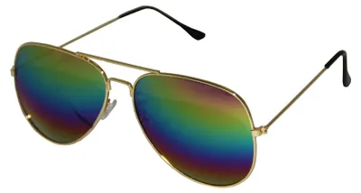 Produktbild von Piloten-Brille für Erwachsene mit gold-orangem Gestell und Regenbogen-Gläsern