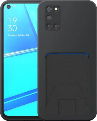 Zdjęcie produktu dla Etui na telefon Oppo A52 / A72 4G z regulowanym skórzanym slotem na karty - elastyczne etui na tył z silikonu TPU z regulowanym skórzanym slotem na karty - czarne - Smartphonica