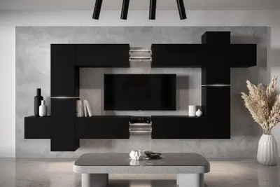 Produktbild von Furnitech Wohnwand Wohnzimmer - Wohnzimmer Möbel mit LED RGB - 16 Farben - Hängend Wohnwand Modern - Regale und TV Schrank (AN91NEW-21B-M3 MATT)