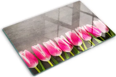 Produktbild von Tulup Glas Herdabdeckplatte - 80x52 cm - Glaskeramikkochfeld-Abdeckung Spritzschutz Glasabdeckplatte - Einteilig - Blumen & Pflanzen - Rosa Tulpen - Rosa
