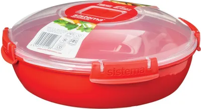 Produktbild von Sistema Plastics MICROWAVE Mikrowellendose 1,29 Liter, rot, rund, BPA-frei Kunststoff mit KLIP IT Clips