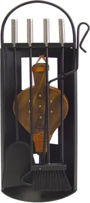 Produktbild von Offenes Kaminset aus Stahlblech und Edelstahl mit Blasebalg - 68 x 23 x 14 cm - Schwarz