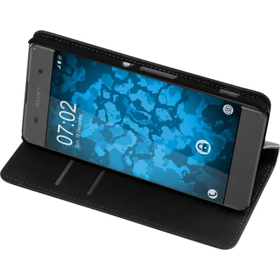 Produktbild von PhoneNatic Kunst-Lederhülle kompatibel mit Sony Xperia XA - Book-Case schwarz + 2 Schutzfolien