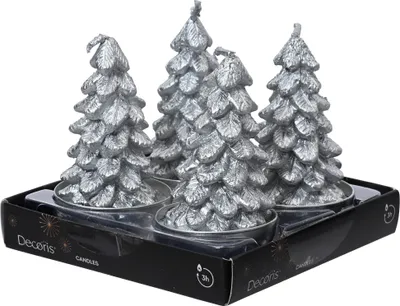 Produktbild von Teelichter Kerzen Paraffin 7cm Tannenbaum Form 4er Set Silber