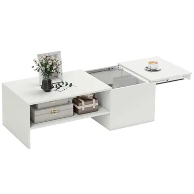 Produktbild von Couchtisch – Verstellbarer Couchtisch – Wohnzimmer-Couchtisch mit Ablage – Beistelltisch für Sofa und Sofa – Mit Stauraum – 110 x 52 x 36 cm – Weiß
