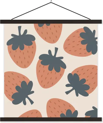 Produktbild von MuchoWow® Textilposter Obst - Pastell - Erdbeere - Muster 40x40 cm mit schwarzem Rahmen - Fotos