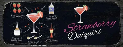 Produktbild von vianmo Holzschild 10x27 cm Strawberry Daiquiri Cocktail Essen Trinken