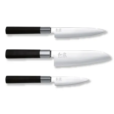 Produktbild von KAI 67-W17 Kochmesser-Set mit 2 Allzweckmessern & Santoku Messer Wasabi Black, schwarz (1 Set, 3-teilig)