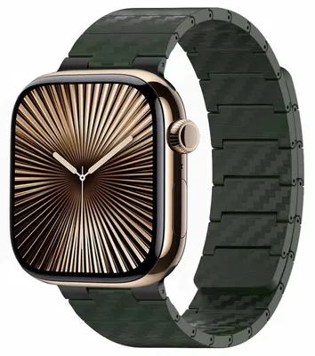 Produktbild von Für Apple Watch Series 11 10 46mm / 9 8 7 45 / 6 SE 5 4 44mm Carbonfaser Magnetisches Armband Grün