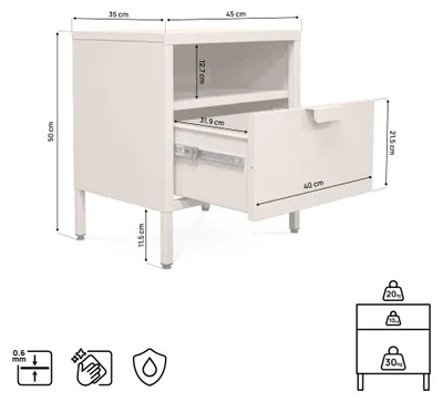 Produktbild von Set aus 2 Nachttischen aus Metall im Industriestil mit je einer Schublade und einer Ablage, beige THEA