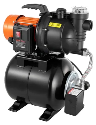 Zdjęcie produktu dla Pompa do płytkich studni o mocy 1100 W z zbiornikiem ciśnieniowym, wydajność 5300 l/h, pompa strumieniowa do nawadniania ze zbiornikiem o pojemności 19 l, filtr, zawór zwrotny, automatyczny system podwyższania ciśnienia wody, przełącznik ciśnieniowy 1,4–2,8 bara, do trawników przydomowych