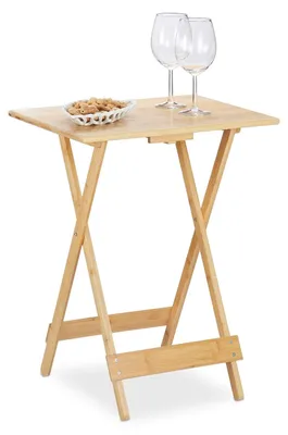 Immagine prodotto di TRANKIELO® - Tavolino pieghevole in bambù - Tavolino pieghevole per soggiorno, balcone e terrazzo - Colore beige - 63,5 x 48 x 38 cm