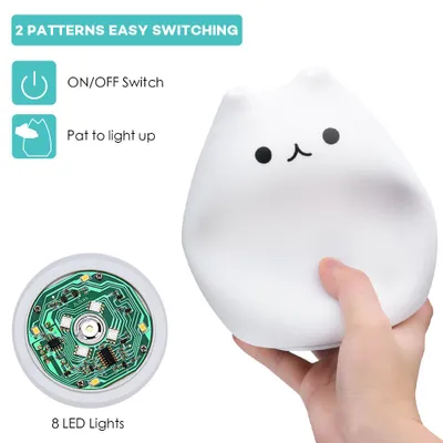 Immagine prodotto di Luce notturna per bambini, lampada a forma di gatto EECOO, realizzata in silicone morbido, con funzione di giocattolo decompressione e controllo tramite pulsante