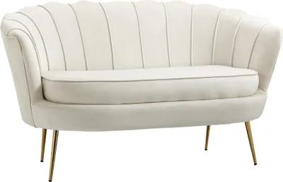Produktbild von Vintage Sofa Samtoptik Creme/Gold 2-Sitzer Couch Polstermöbel bis 150 kg