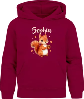 Produktbild von Kinder Hoodie Eichhörnchen personalisiert Kapuzenpullover mit Namen und Tiermotiv Geschenkidee Mädchen SpecialMe®