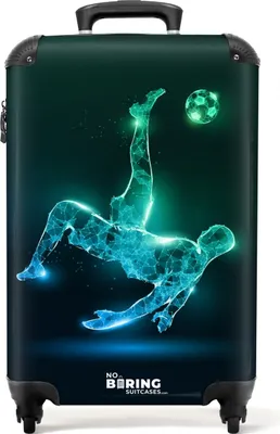 Obrázok produktu pre NoBoringSuitcases.com Detský kufor na príručnú batožinu 55x35x20 cm, 36L, cool potlač pre chlapcov: Modrá, zelená - futbalista, kufor na 4 kolieskach