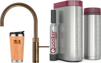 Produktbild von QUOOKER FUSION ROUND Festauslauf Messing Patina VAQ PRO3 mit CUBE 2 (3FRPTNCUBE) 100°C Kochendwasserhahn mit Trinkwassersystem Inklusive Thermobecher