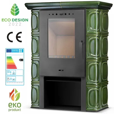 Produktbild von Kachelofen ELDUR 6kW Grün – freistehend, Keramik, ECO Design 2022, klassischer Kaminofen