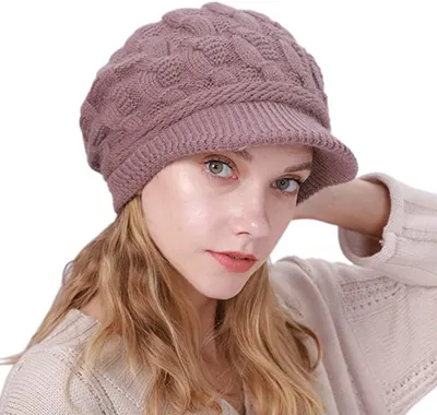 Produktbild von Wintermütze Damen Mütze mit Shirm Damen Schirmmütze Damen Baskenmütze Beanie Barett Warm Strickmütze Winter Fleece Innerhalb Gefütterte Mütze Damen