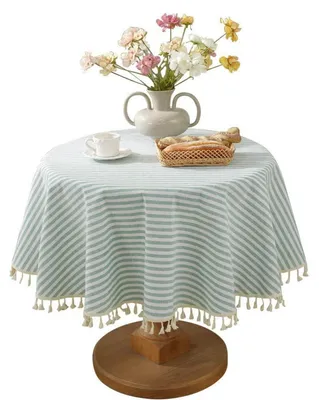Immagine prodotto di Runner da tavolo rotondo, verde e bianco a righe, 100 cm, in cotone e lino
