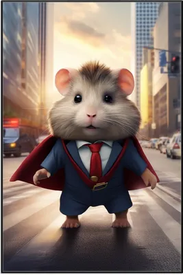 Produktbild von Wallario Wandbild Super-Hamster, Größe: 61 x 91,50 cm, Poster mit schwarzem Aluminiumrahmen