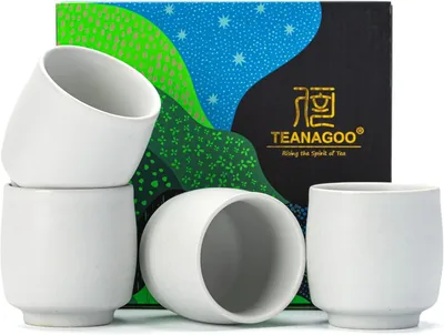 Produktbild von Keramik-Tassen für Tee, Set mit 4 Stück, Weiß, Fassungsvermögen 165 ml
