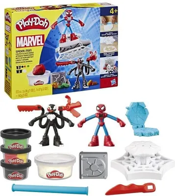 Produktbild von Play-Doh Spider-Man Set, Attaque Tranchante, 2 Flexible Figuren, 7 Zubehörteile, Knete, Ab 4 Jahren, Marvel