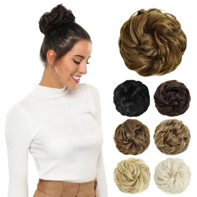 Produktbild von Dutt Haarteil mit Gummiband Gelockt für Messy Bun Pferdeschwanz Haarverlängerung Damen 45g Rotblond