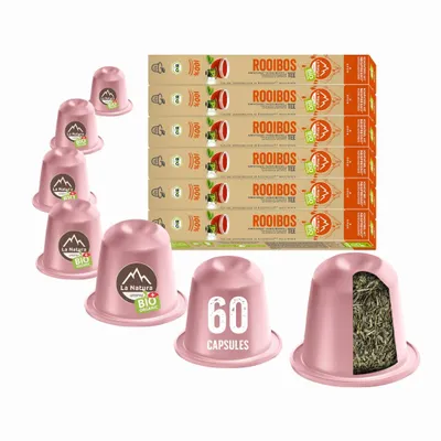 Obrázek produktu pro Rooibos - 60 čajových kapslí | La Natura Lifestyle Organic 120g| na biologické bázi | Kompatibilní s Nespresso®*³