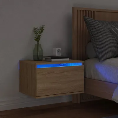 Immagine prodotto di Maison Exclusive - Comodino da parete con luci LED in rovere Sonoma