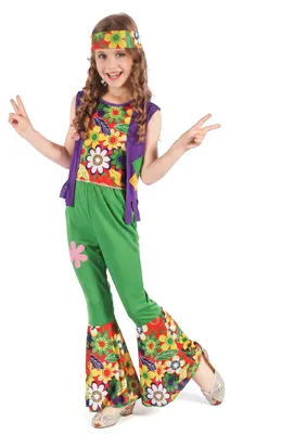 Produktbild von Flower Power-Mädchenkostüm Hippie bunt - 134/140 (10-12 Jahre)