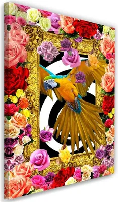 Produktbild von Leinwandbild papagei und bunte blumen 40x60 cm Feeby farbe wandbild bereit zum aufhängen