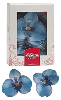 Produktbild von Essbare Blumen Tortendeko 10 blaue Orchideen 8,5x7,5cm, glutenfrei, vegan